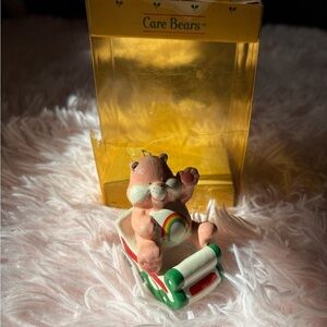 1984 CARE BEAR: Cheer Bear in Sleigh / Original AGC Ceramic Christmas Ornament